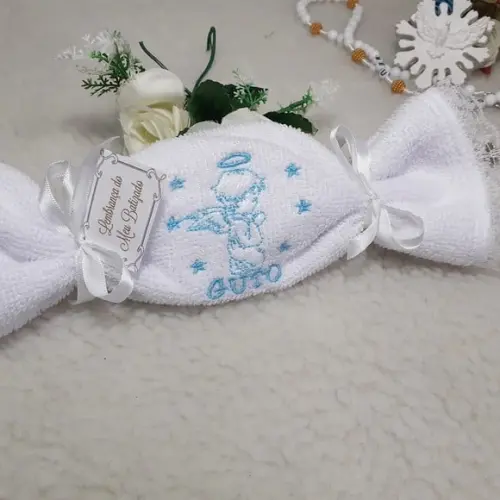 15 Lembrancinha Batismo Personalizada Anjinho Toalha Bordada