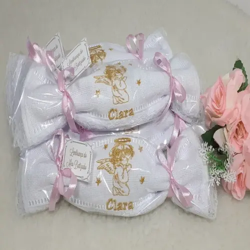 15 Lembrancinha Batizado Personalizada Anjo Toalha Bordada