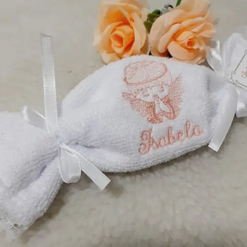 15 Lembrancinha Batizado Personalizada Anjo Toalha Bordada