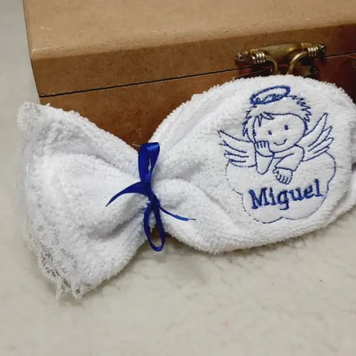 15 Lembrancinha Batizado Personalizada Anjo Toalha Bordada