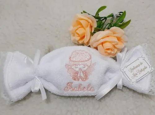 15 Lembrancinha Batizado Personalizada Anjo Toalha Bordada