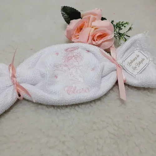15 Lembrancinha Batizado Personalizada Anjo Toalha Bordada