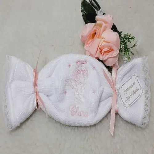 15 Lembrancinha Batizado Personalizada Anjo Toalha Bordada