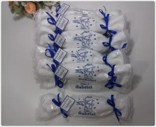 15 Lembrancinha Batizado Personalizada Anjo Toalha Bordada