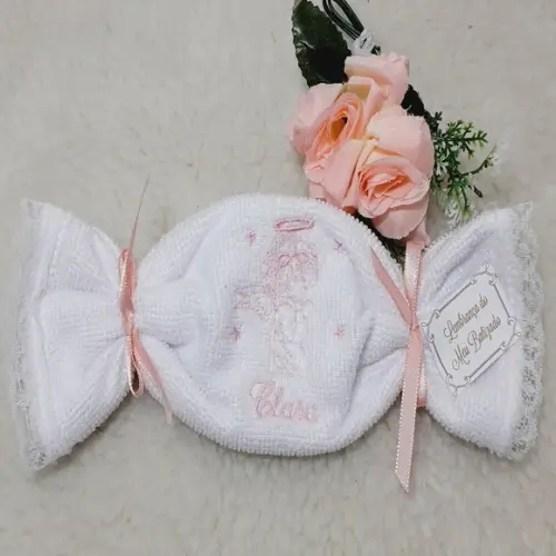 15 Lembrancinha Batizado Personalizada Anjo Toalha Bordada