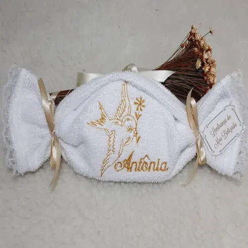 15 Lembrancinha de Batizado Personalizada Pombinha Bordada
