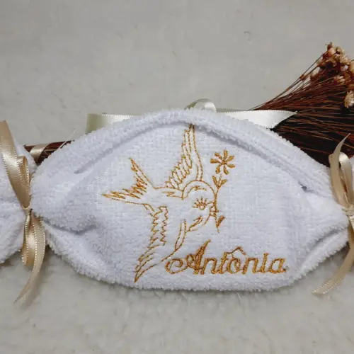 15 Lembrancinha de Batizado Personalizada Pombinha Bordada