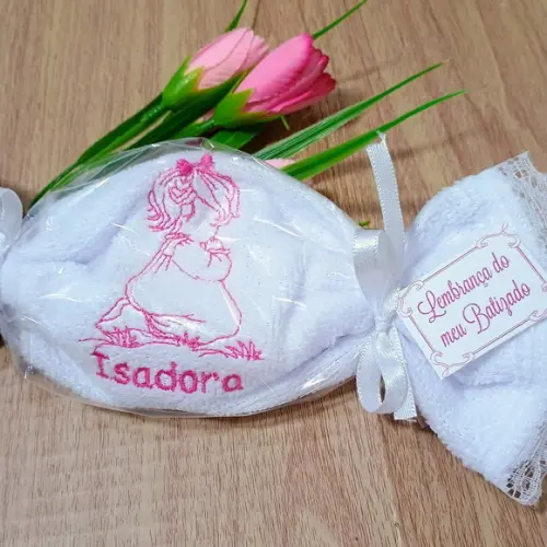 15 Lembrancinha de Batizado Personalizada Toalha Bordada