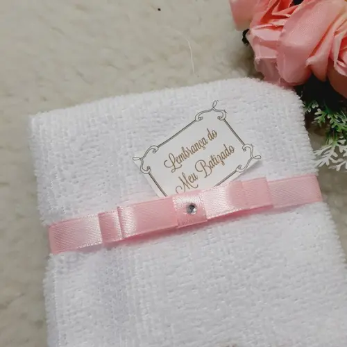 20 Lembrancinha de Batizado Personalizada Toalha Bordada