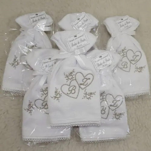20 Lembrancinhas Personalizada Bodas de Prata Toalha Bordada