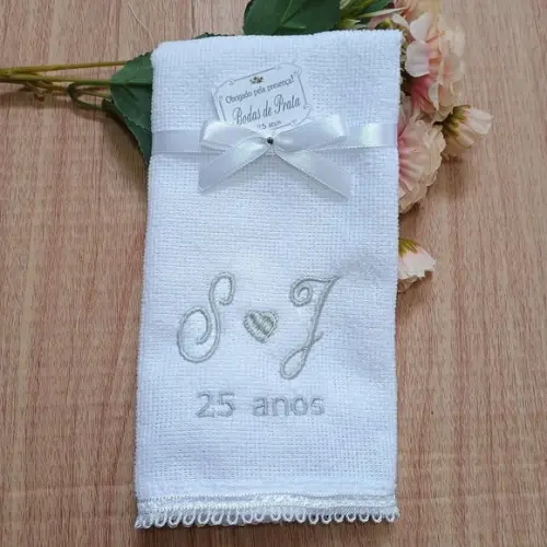 25 Lembrancinhas Bodas de Prata Toalha Personalizada