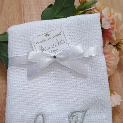 25 Lembrancinhas Bodas de Prata Toalha Personalizada