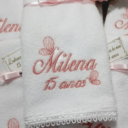 40 Lembranças Aniversário 15 Anos Toalha Nome Borboleta
