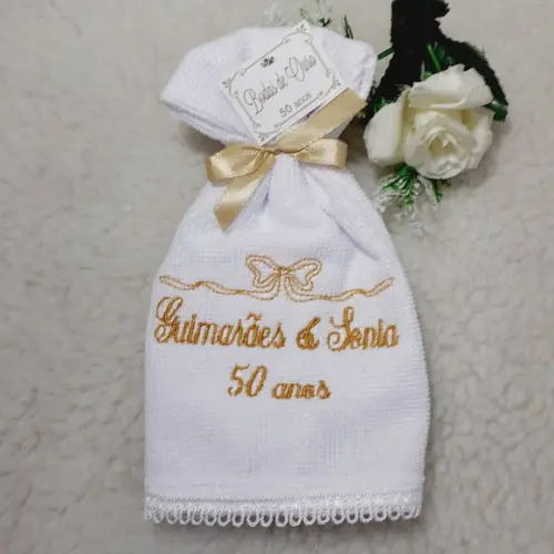 60 Lembrancinhas Personalizadas Bodas de Ouro Toalha Bordada