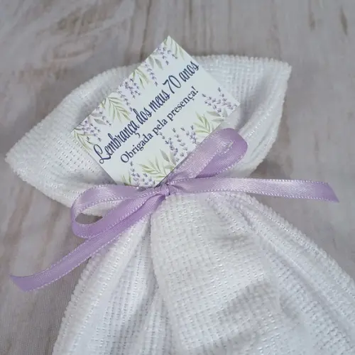 Kit 15 Lembranças Aniversário 70 Anos Toalha Bordada Lavanda
