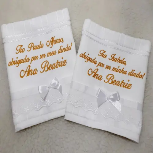 Kit Lembrança Toalhas Bordadas para Padrinhos de Batismo