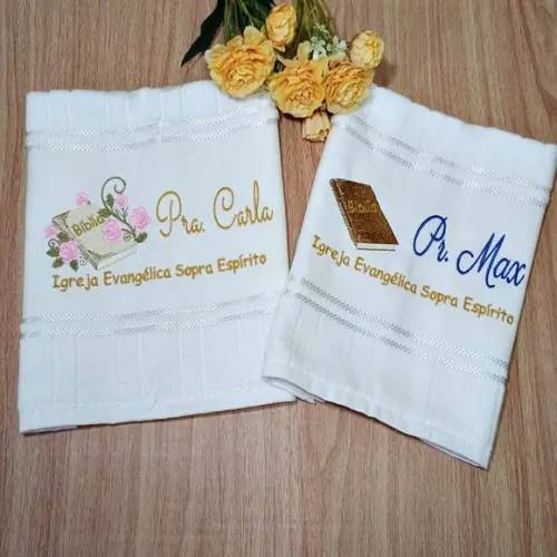 Kit Presente Personaliza Pastor e Pastora Toalha Bordada