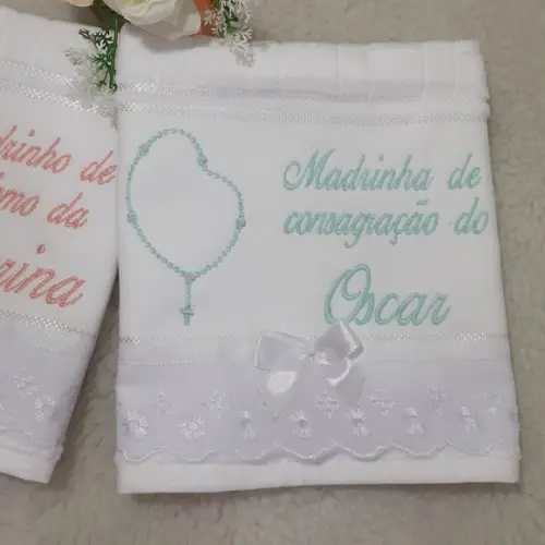 Lembrança Convite Padrinho Madrinha Batizado Toalha Bordada