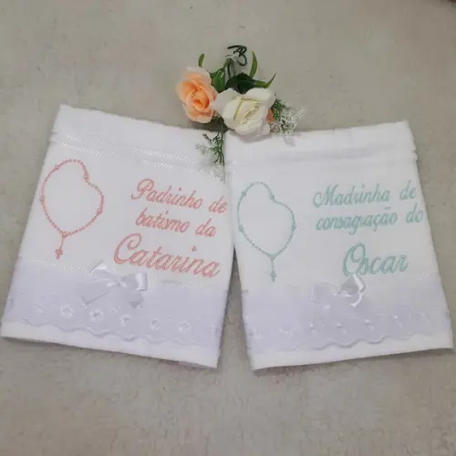 Lembrança Convite Padrinho Madrinha Batizado Toalha Bordada