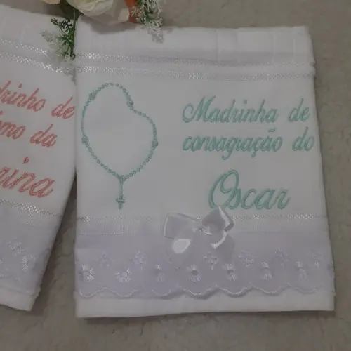 Toalha Bordada Presente Padrinhos de Batismo