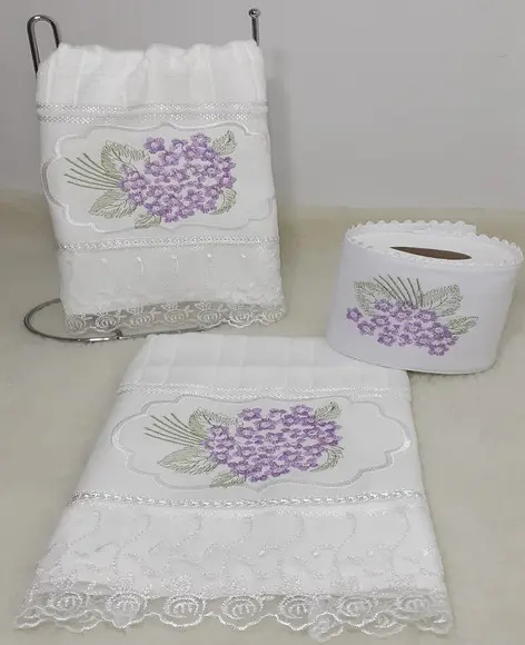 1 Toalha Lavabo, Rosto e Porta Papel Higiênico Hortênsia
