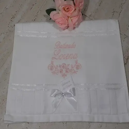 10 Lembranças de Batizado Toalha Bordada Floral
