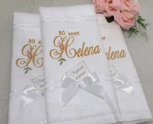 15 Lembrancinhas Toalha Bordada para Aniversário 80 Anos