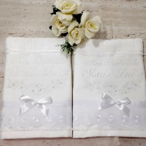 2 Toalhas Batizado Personalizada Bordado para Gêmeos