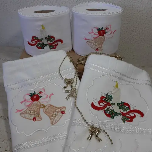 2 Toalhas de Rosto Bordada e 2 Porta Papel Higiênico