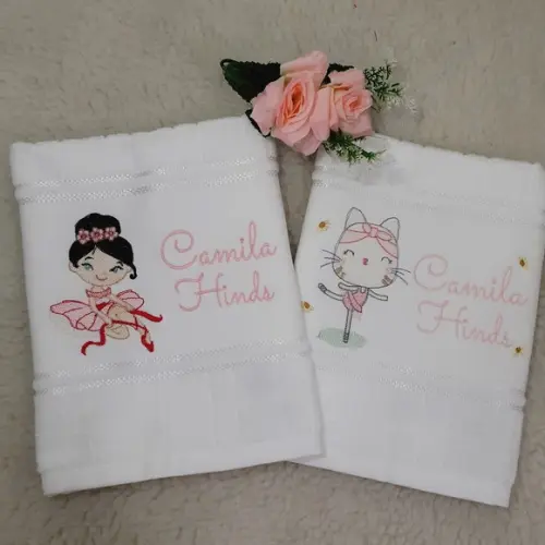 2 Toalhas Escolar Bordada Personalizada Bailarina