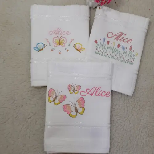 3 Toalhas Escolar Bordada e Personalizada Borboletas