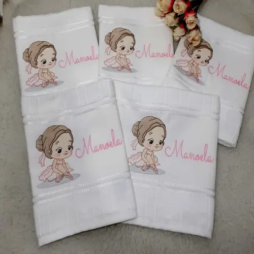 5 Toalhas Escolar Bordada e Personalizada Bailarina