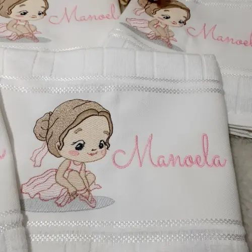 5 Toalhas Escolar Bordada e Personalizada Bailarina