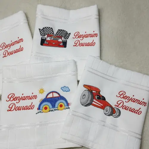 5 Toalhas Escolar Bordada e Personalizada Carros