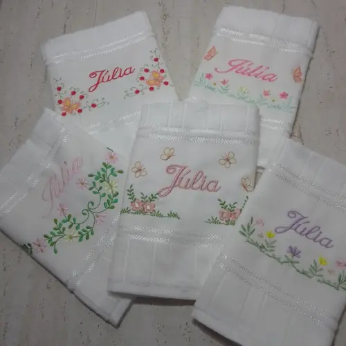 5 Toalhas Escolar Bordada e Personalizada Flores