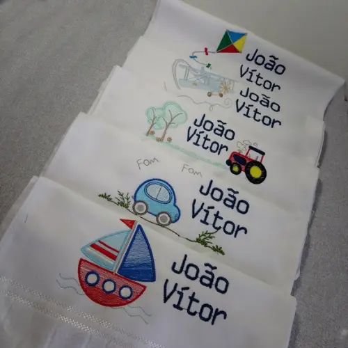 Kit 5 Toalhas Escolar Personalizada Meios de Transporte