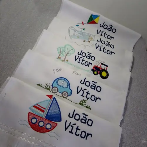 Kit 5 Toalhas Escolar Personalizada Meios de Transporte