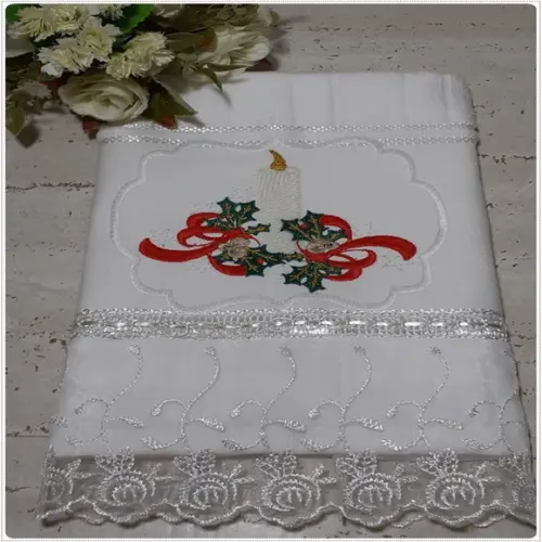 Kit Toalha de Lavabo Bordada e Porta Papel Higiênico Natal