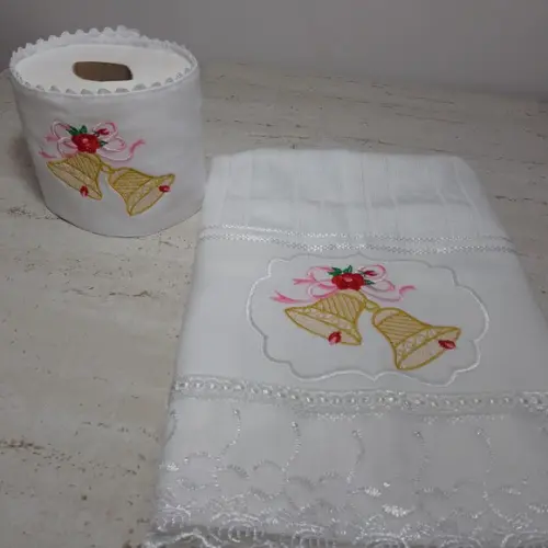 Kit Toalha de Rosto e Porta Papel Higiênico Sino Natal