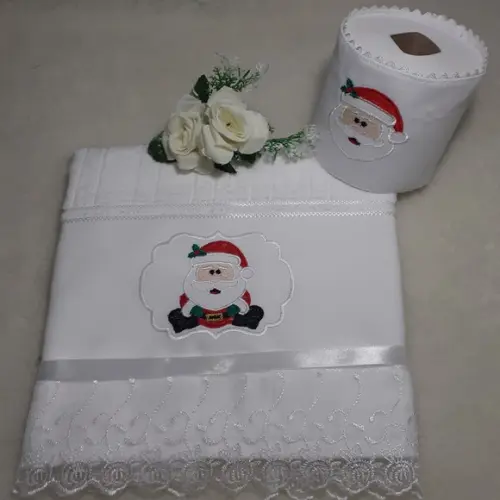 Kit Toalha de Rosto e Porta Papel Higiênico Papai Noel