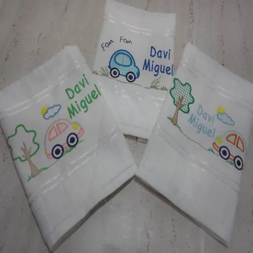 Kit Toalha Escolar Personalizada Carrinho 3 Unidades