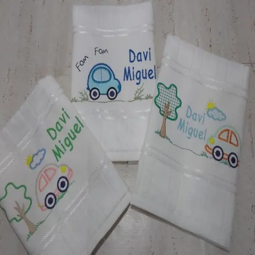 Kit Toalha Escolar Personalizada Carrinho 3 Unidades