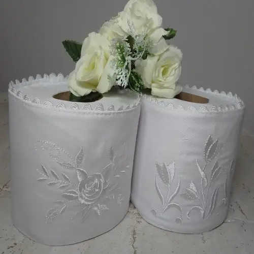 Porta Papel Higiênico Bordado Flores 2 Unidades