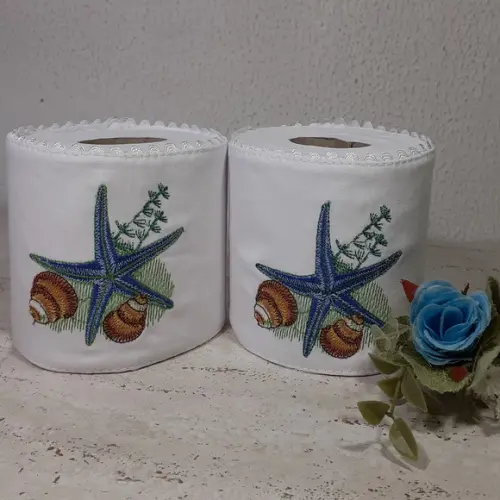 Porta Papel Higiênico Bordado Estrela do Mar 2 Unidades