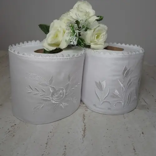 Porta Papel Higiênico Bordado Flores 2 Unidades