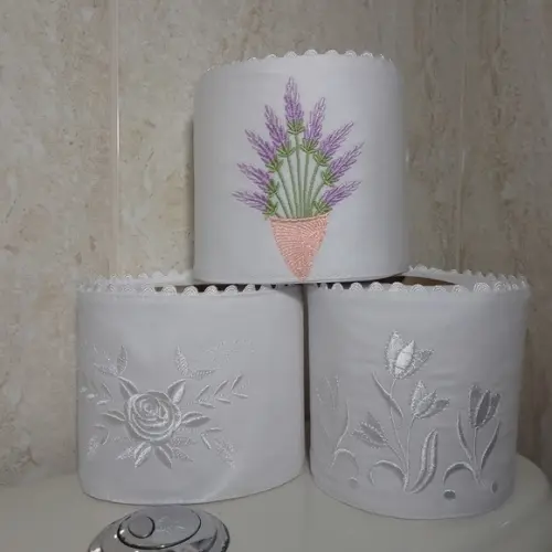 Porta Papel Higiênico Bordado Flores 3 Unidades