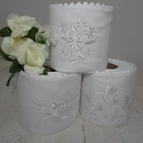 Porta Papel Higiênico Bordado Flores 3 Unidades