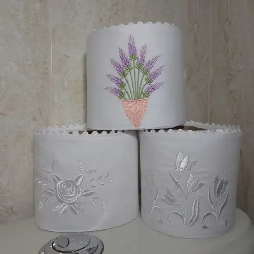 Porta Papel Higiênico Bordado Flores 3 Unidades