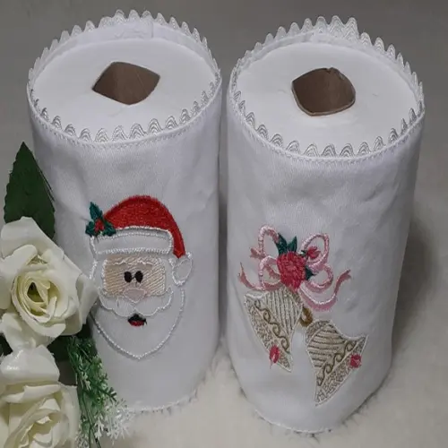 Porta Papel Higiênico Bordado Papai Noel 2 Unidades