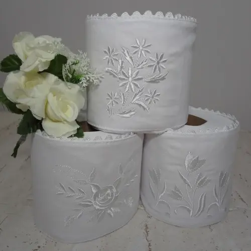 Porta Papel Higiênico Bordado Flores 3 Unidades